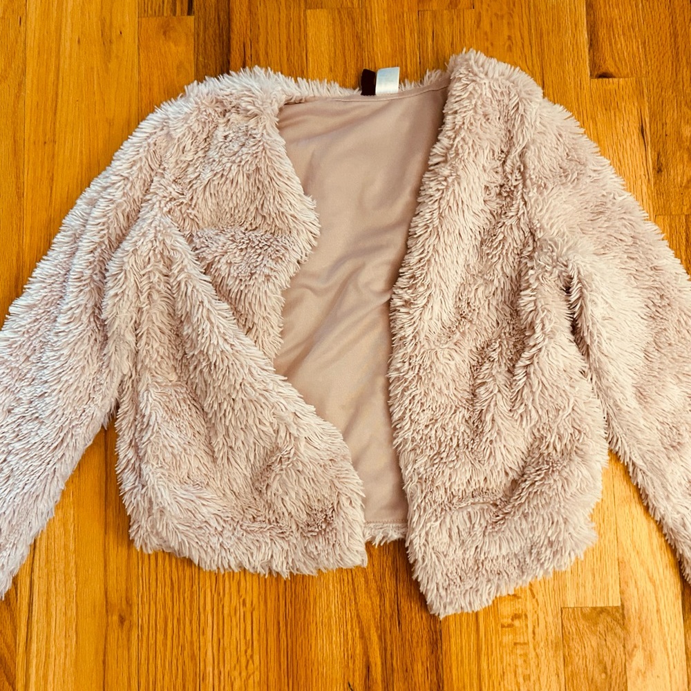 Divided by H&M Pink Fluffy Teddy Jacket with Hook and Eye Clasp